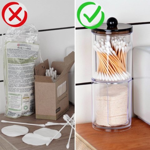 Pojemnik na Patyczki Płatki 2-Poziomowy 7 x 19,5 cm VILDE z Podajnikiem