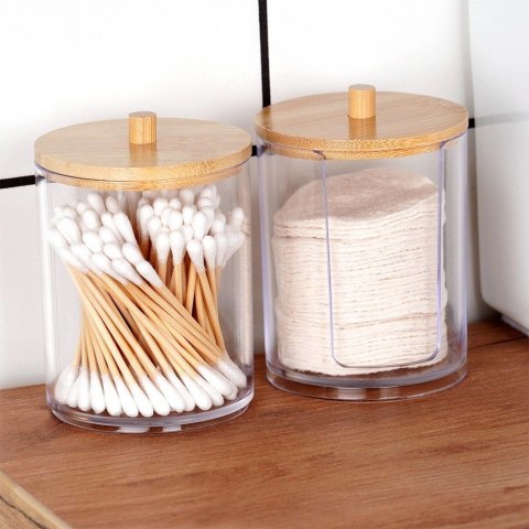 Pojemnik na Patyczki Płatki Bambus 7 x 10 cm VILDE z Drewnianą Pokrywką