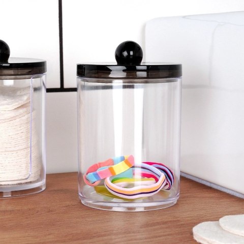 Pojemnik na Patyczki Płatki Kosmetyczne 7 x 11 cm VILDE z Czarną Pokrywką