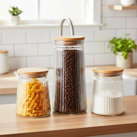 Pojemnik na produkty sypkie szklany z pokrywką i uszczelką 1 l