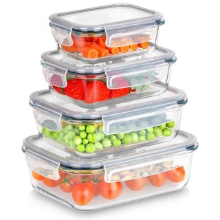 Pojemniki na żywność szklane z pokrywką i uszczelką 4 szt.
