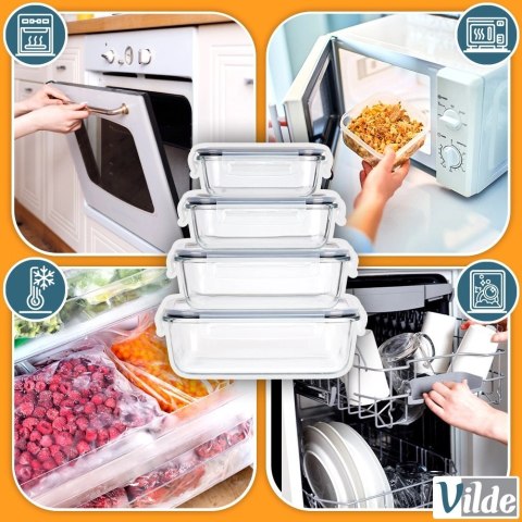 Pojemniki na żywność szklane z pokrywką i uszczelką 4 szt.