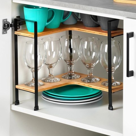 Półka Kuchenna Drewniana Narożna 2 Poziomy Bambus 335 cm VILDE