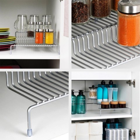 Półka Kuchenna Metalowa 3 Poziomy Szara 28 x 26 cm SG Antypoślizgowe