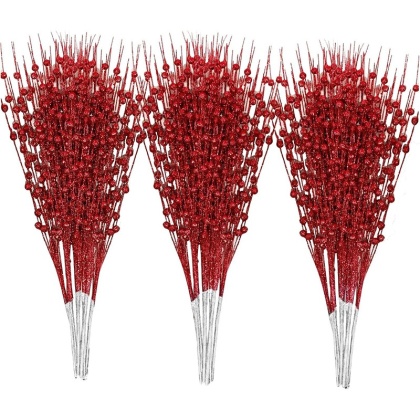 60 Głów Brokatowe Jagody Sztuczne Kwiaty Ozdoby na Choinkę Dekoracja Wazon DIY Wieniec Rękodzieło Dekoracje Domu Navidad Supplies
