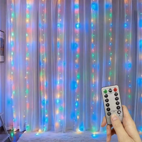 Świąteczne lampki kurtyna USB z pilotem, 8 trybów, do dekoracji świątecznych, sypialni, na wesele, choinkę, okno