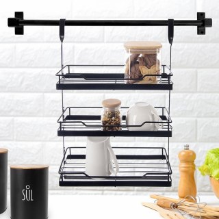 Półka Kuchenna Wisząca 3 Poziomy Reling Metal Czarny RADKA ORION