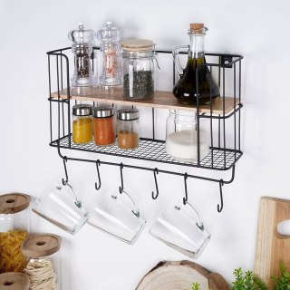 Półka Kuchenna z Wieszakami Metalowa Loft Czarna VILDE 41 x 12 x 25,5 cm