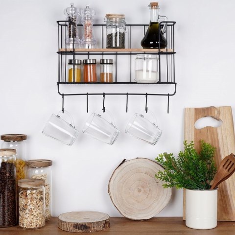 Półka Kuchenna z Wieszakami Metalowa Loft Czarna VILDE 41 x 12 x 25,5 cm