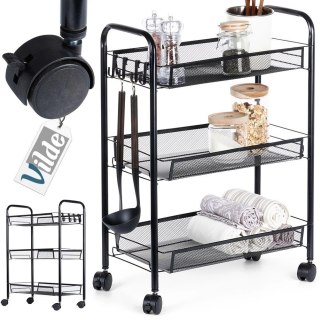 Półka Regał na Kółkach 3 Poziomowy Metal Czarny 44 x 26 x 63 cm VILDE