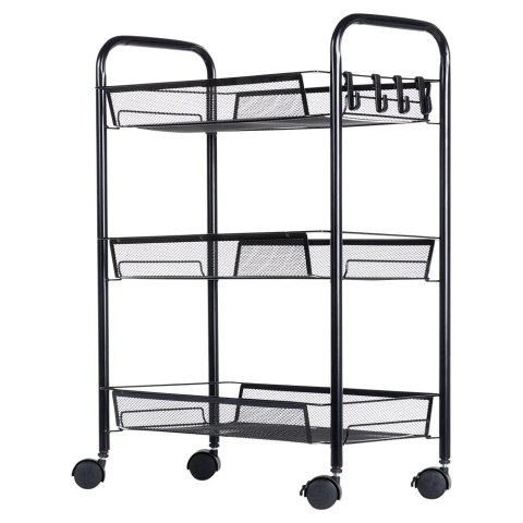 Półka Regał na Kółkach 3 Poziomowy Metal Czarny 44 x 26 x 63 cm VILDE