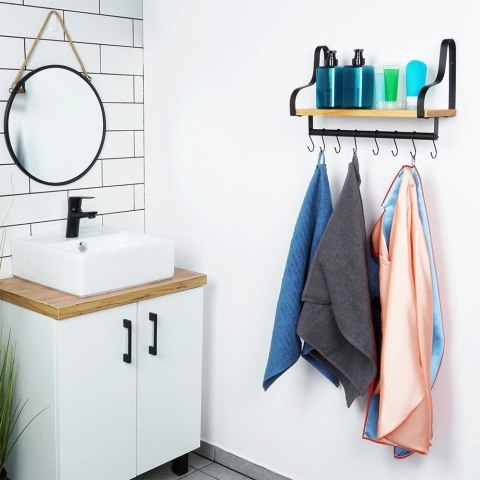 Półka Ścienna z Haczykami Drewniana Kuchenna Łazienkowa VILDE 43x18x26 cm