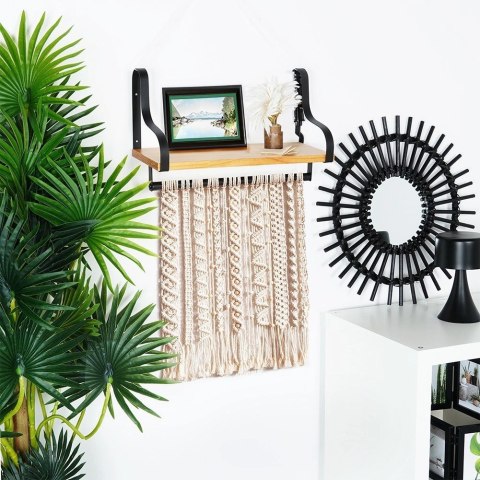 Półka Ścienna z Haczykami Drewniana Kuchenna Łazienkowa VILDE 43x18x26 cm