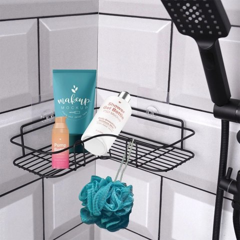 Półka pod Prysznic Metalowa Łazienkowa Czarna Przyklejana VILDE 26,5x26,5cm