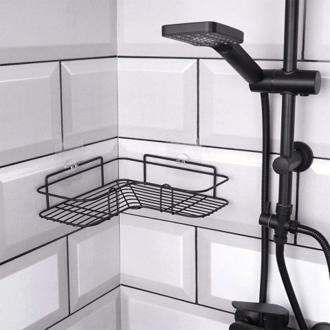 Półka pod Prysznic Metalowa Łazienkowa Czarna Przyklejana VILDE 26,5x26,5cm
