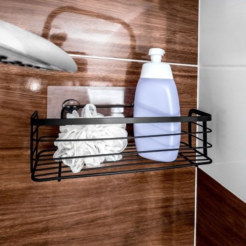 Półka pod Prysznic Metalowa Łazienkowa Czarna Przyklejana VILDE 31x12x9,5cm