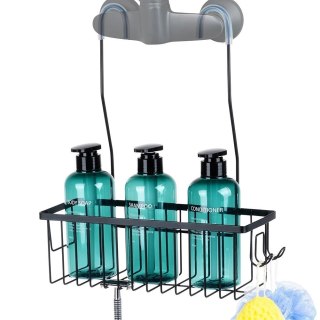 Półka pod Prysznic Zawieszana Metalowa Czarna Solidna VILDE 33,5x12,5x38 cm