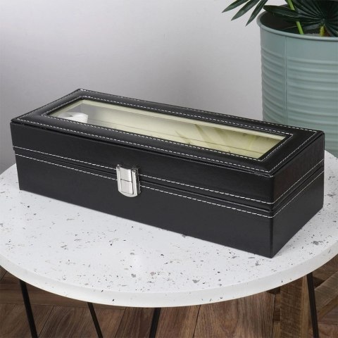 Pudełko Szkatułka na Zegarki Etui Czarne 6 Miejsc 305 x 11 x 8 cm VILDE