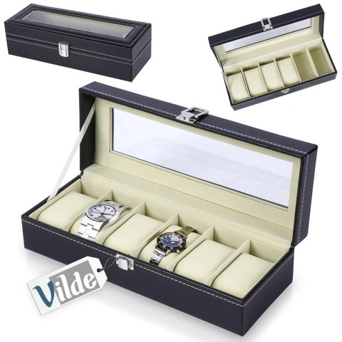 Pudełko Szkatułka na Zegarki Etui Czarne 6 Miejsc 305 x 11 x 8 cm VILDE