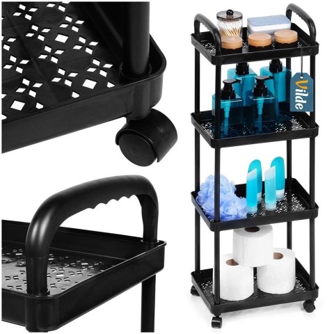 Regał na Kółkach Czarny 4 Poziomy Mobilny 30 x 21 x 86 cm VILDE
