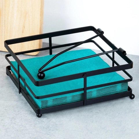 Serwetnik Stojak na Serwetki z Dociskiem Metalowy Czarny NAVA 18 x 18 cm