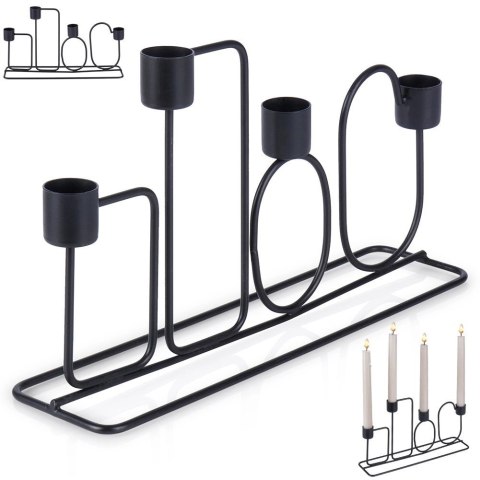 Świecznik Dekoracyjny Metalowy Czarny na 4 Świeczki ORION 27x7x16 cm