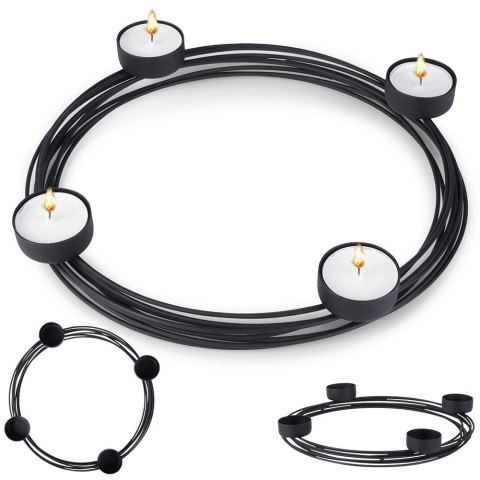 Świecznik Dekoracyjny Ozdobny Metalowy Czarny na 4 Świeczki ORION 28x3,5 cm