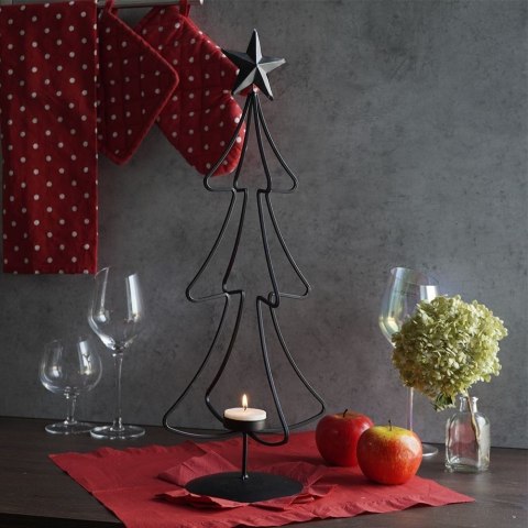 Świecznik Tealight Choinka Metalowy Czarny HOME STYLING COLLECTION 55 cm