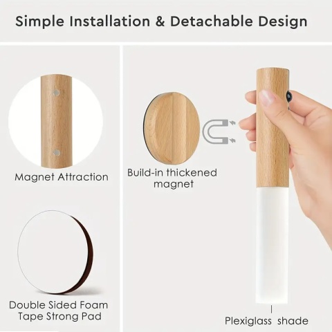 Inteligentny czujnik ruchu Lampka nocna LED Akumulatorowa magnetyczna lampa ścienna Przenośna do przedpokoju Sypialnia Schody