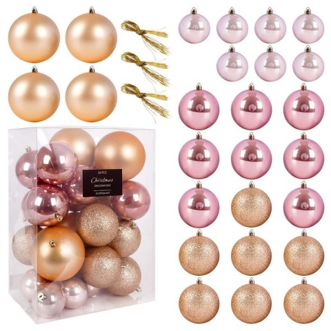 Zestaw Bombki Choinkowe Świąteczne Różowe Nietłukące Solidne VILDE 26 szt.