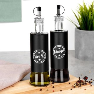 Zestaw Butelek na Oliwę i Ocet VILDE 2 x 300 ml Czarne z Dozownikami