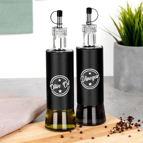 Zestaw Butelek na Oliwę i Ocet VILDE 2 x 300 ml Czarne z Dozownikami