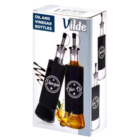 Zestaw Butelek na Oliwę i Ocet VILDE 2 x 300 ml Czarne z Dozownikami