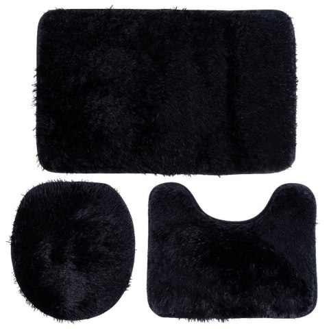 Zestaw Dywaników Łazienkowych 3 el. VILDE Czarny Poliester Antypoślizgowy