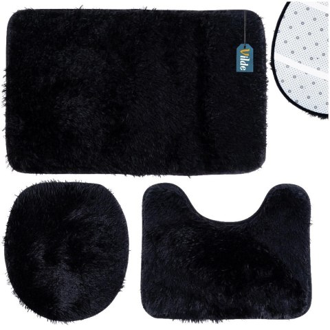 Zestaw Dywaników Łazienkowych 3 el. VILDE Czarny Poliester Antypoślizgowy