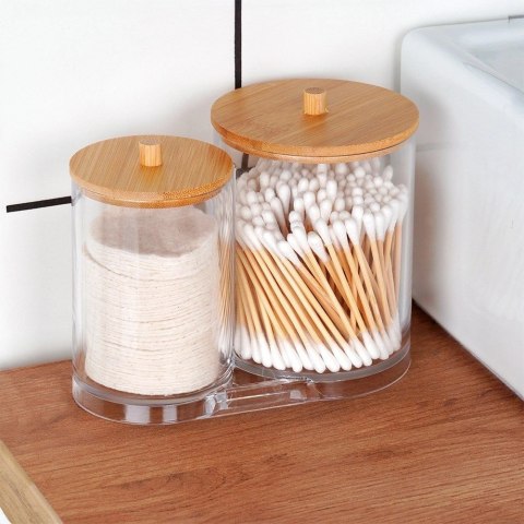 Zestaw Pojemników na Patyczki Płatki 15 x 9 x 12,5 cm z Bambusową Pokrywą