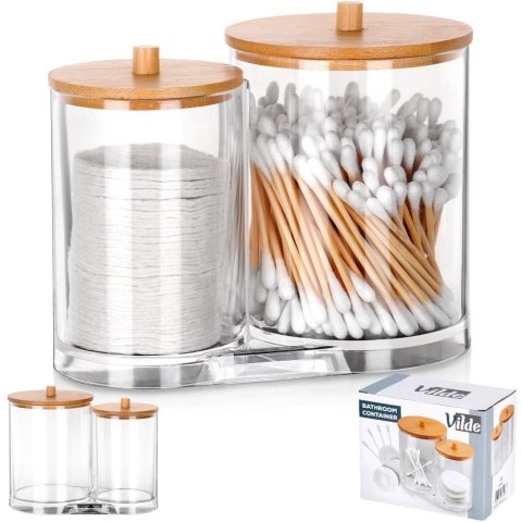 Zestaw Pojemników na Patyczki Płatki 15 x 9 x 12,5 cm z Bambusową Pokrywą