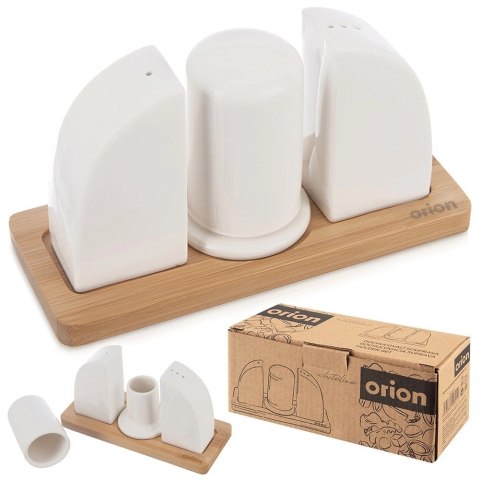 Zestaw Solniczka Pieprzniczka Porcelanowa Biała ze Stojakiem ORION 4 el.