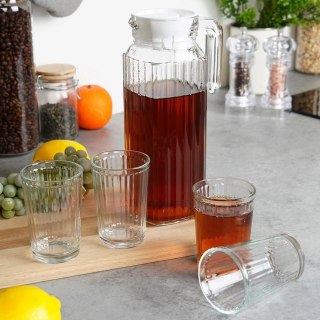 Zestaw Szklanki Dzbanek Szklany z Pokrywką Solidny EXCELLENT HOUSEWARE 5el.