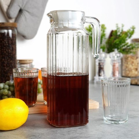 Zestaw Szklanki Dzbanek Szklany z Pokrywką Solidny EXCELLENT HOUSEWARE 5el.