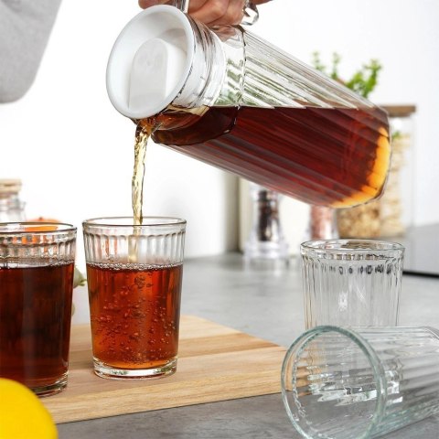 Zestaw Szklanki Dzbanek Szklany z Pokrywką Solidny EXCELLENT HOUSEWARE 5el.