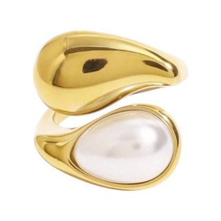 Pierścionek stal chirurgiczna platerowana złotem regulowany, R6, R7 PERŁA KROPLA PST946