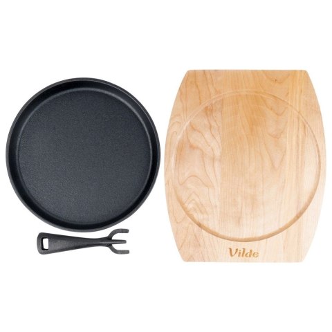 Żeliwna Patelnia do Smażenia Grillowania z Deską do Serwowania VILDE 22 cm