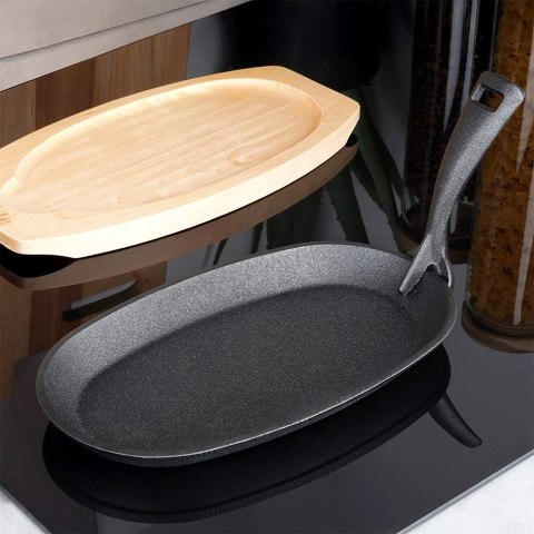 Żeliwna Patelnia do Smażenia Pieczenia z Deską do Serwowania VILDE 24x14 cm