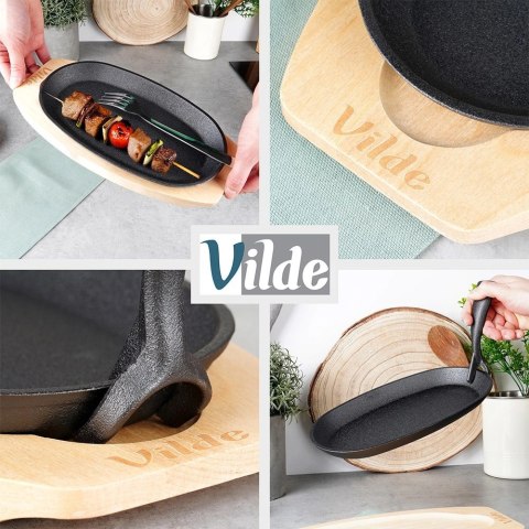 Żeliwna Patelnia do Smażenia Pieczenia z Deską do Serwowania VILDE 24x14 cm