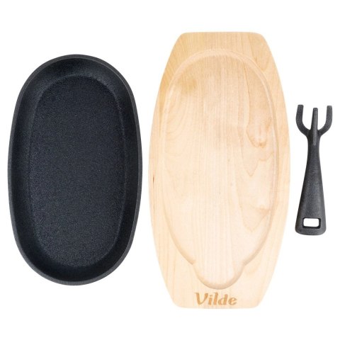 Żeliwna Patelnia do Smażenia Pieczenia z Deską do Serwowania VILDE 24x14 cm