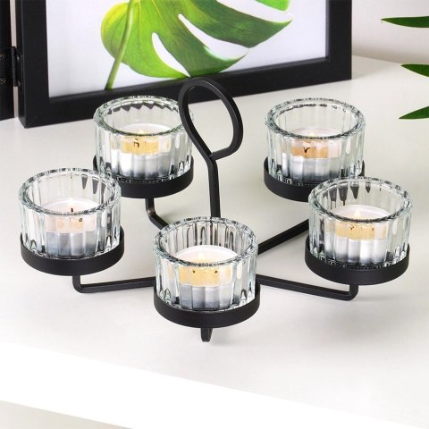 Dekoracyjny Świecznik Metalowy Czarny 5 Świeczek Szklane ORION 21x12cm