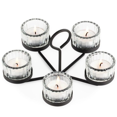 Dekoracyjny Świecznik Metalowy Czarny 5 Świeczek Szklane ORION 21x12cm