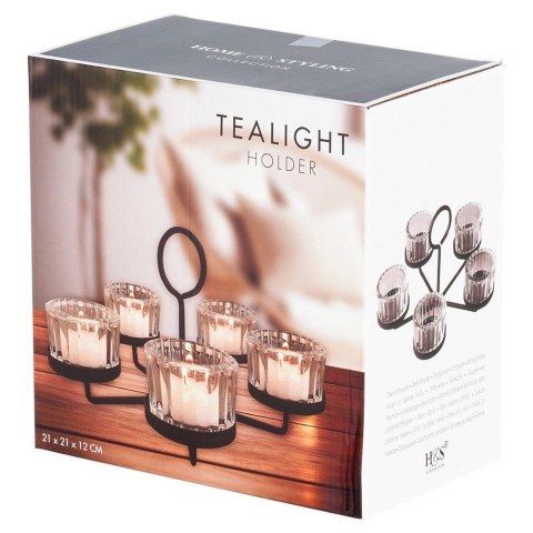 Dekoracyjny Świecznik Metalowy Czarny 5 Świeczek Szklane ORION 21x12cm