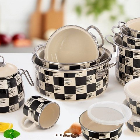 Garnek Emaliowany 3 L ORION SZACHOWNICA 22 cm Indukcja Zmywarka